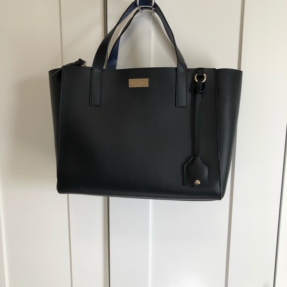 kate spade Handbags - Kate Spade Black & Blue Top Handle Leather Tote Bag